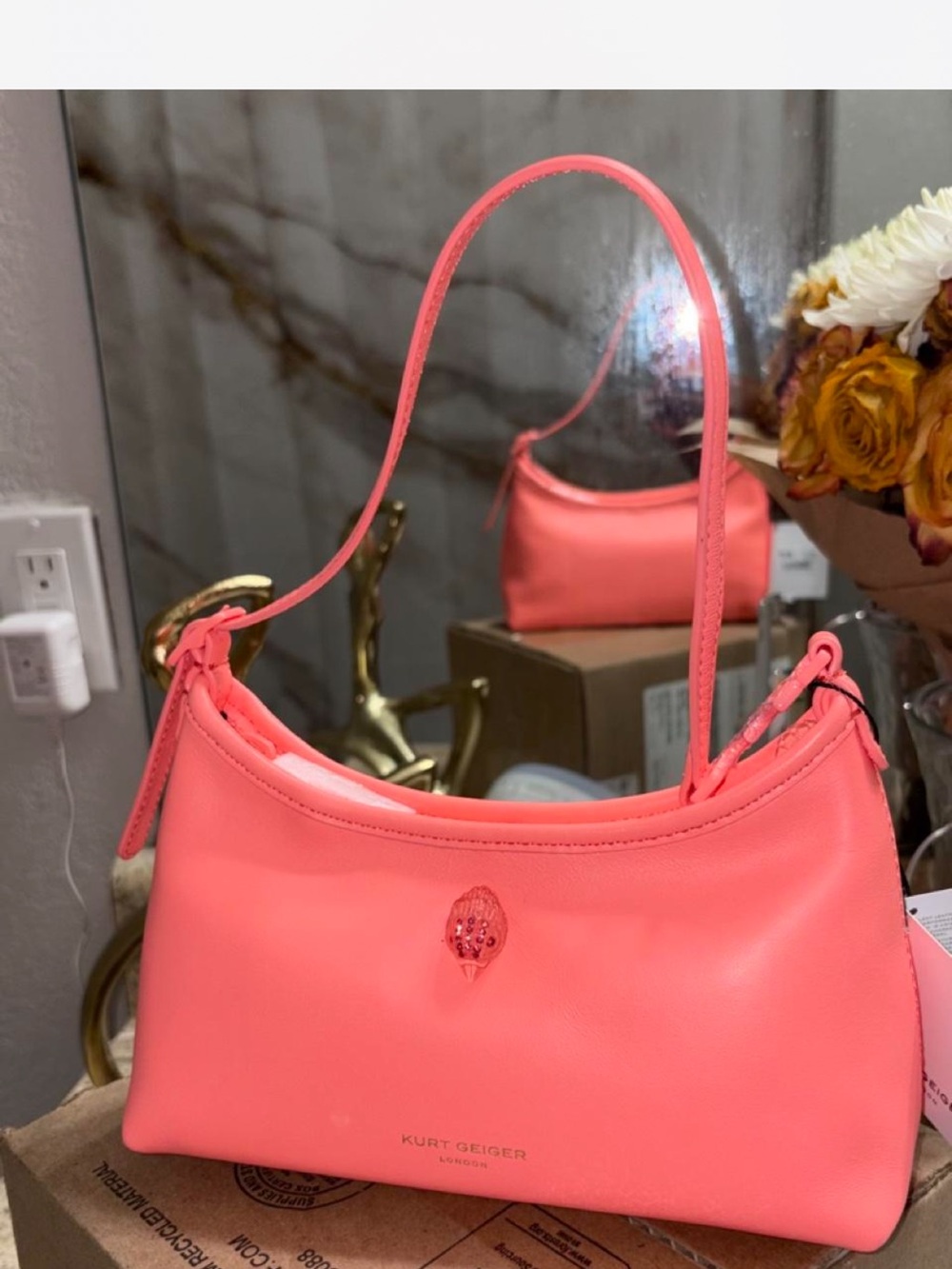 Kurt Geiger Coral-Pink Sling Shoulder Bag